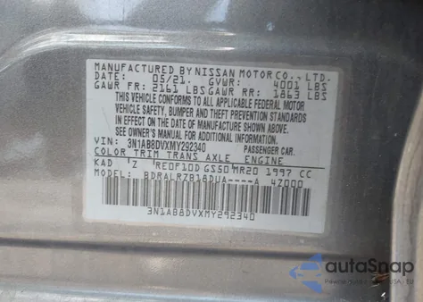 2021 Nissan Sentra Sr Xtronic Cvt z USA, uszkodzony, nr VIN 3N1AB8DVXMY292340